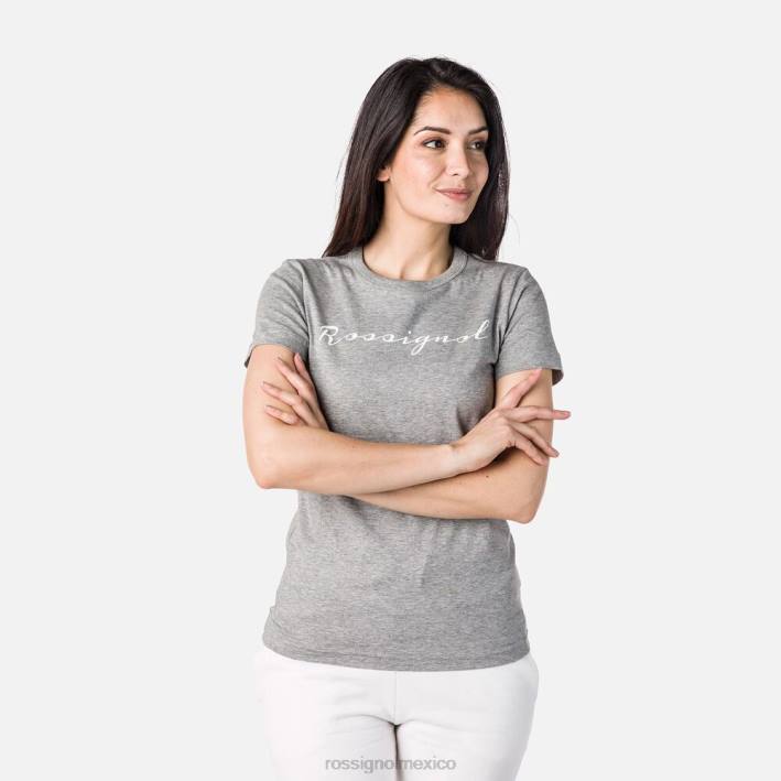 mujer Rossignol camiseta con logo HPXL831 tapas cuero gris