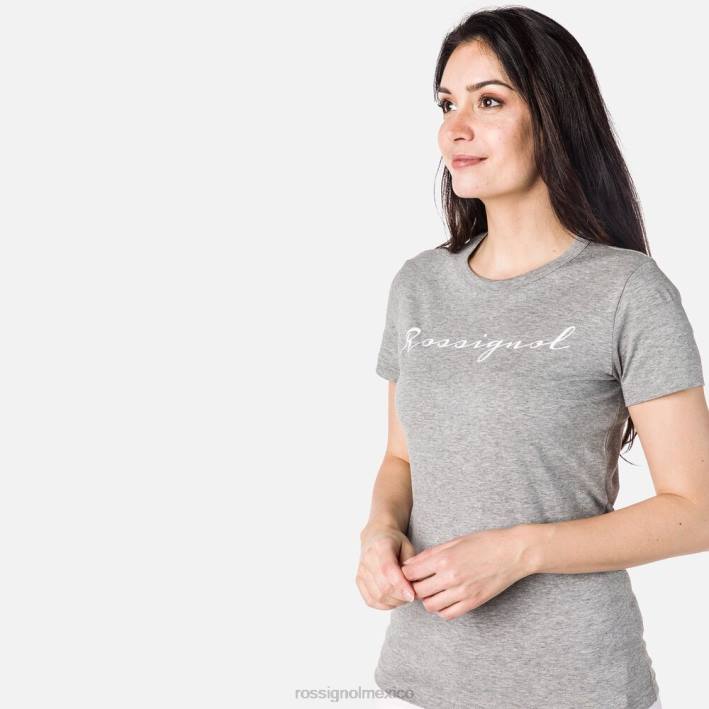 mujer Rossignol camiseta con logo HPXL831 tapas cuero gris